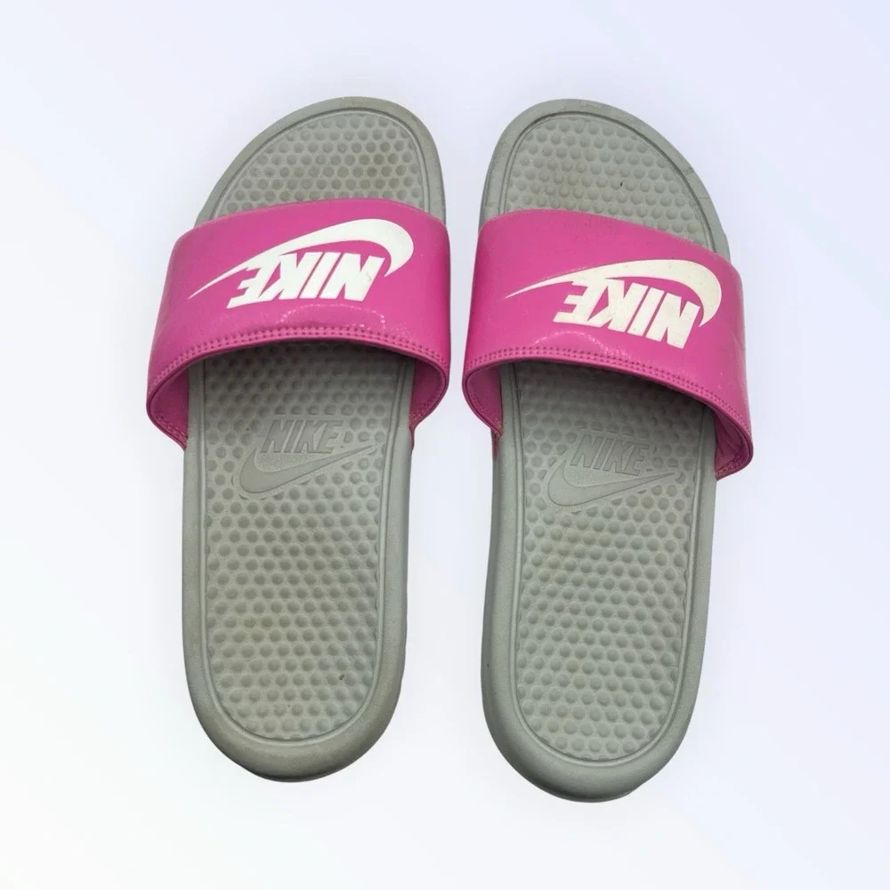Nike Benassi JDI Slides Magenta Pink Grey Athletic Sandals WOMENS 10